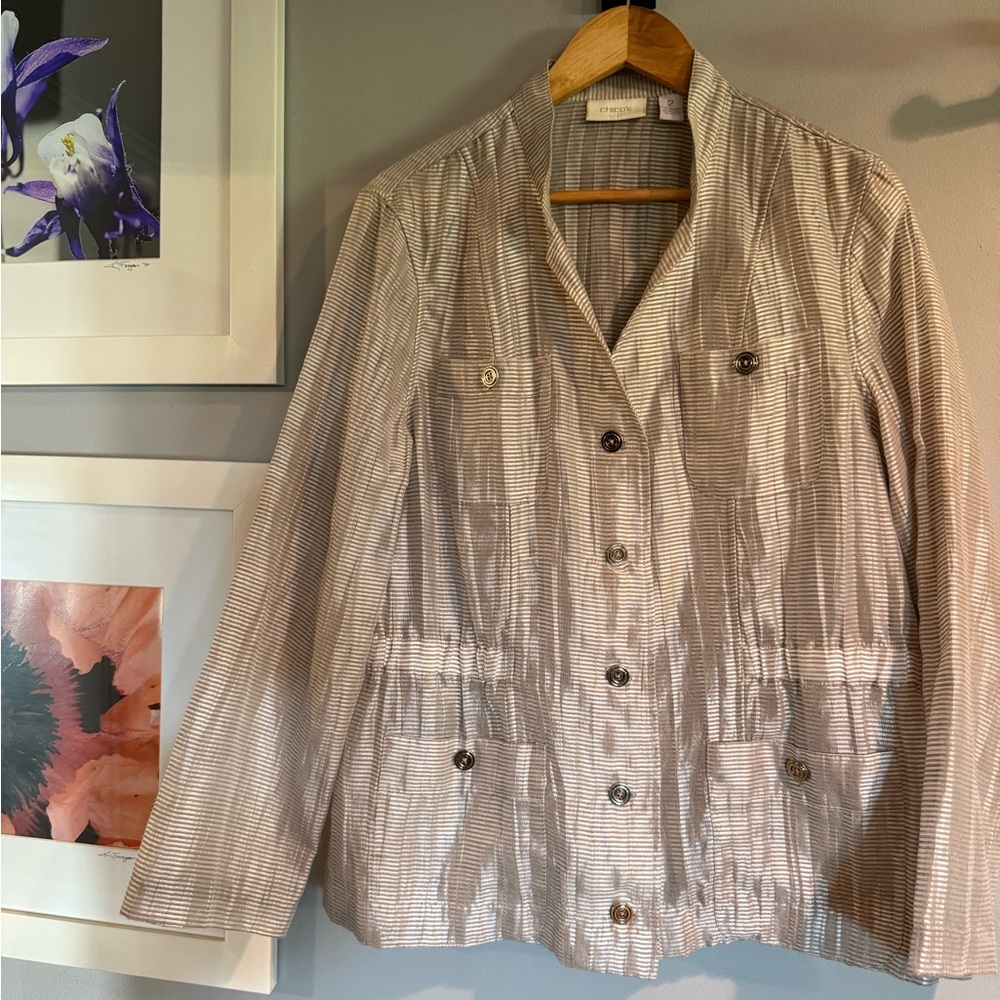 Chico's Shimmer Textured Beige Blazer